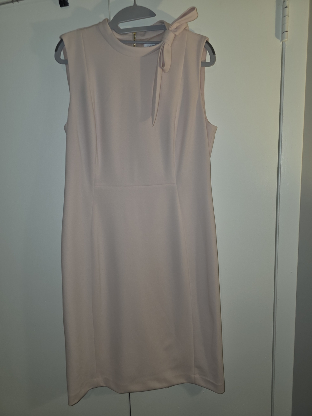Calvin Klein Sleeveless Shift Midi Dress in Blush Pink with Shoulder Tie